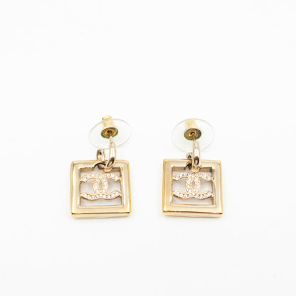 CC in Square Crystal Dangle Earrings Gold