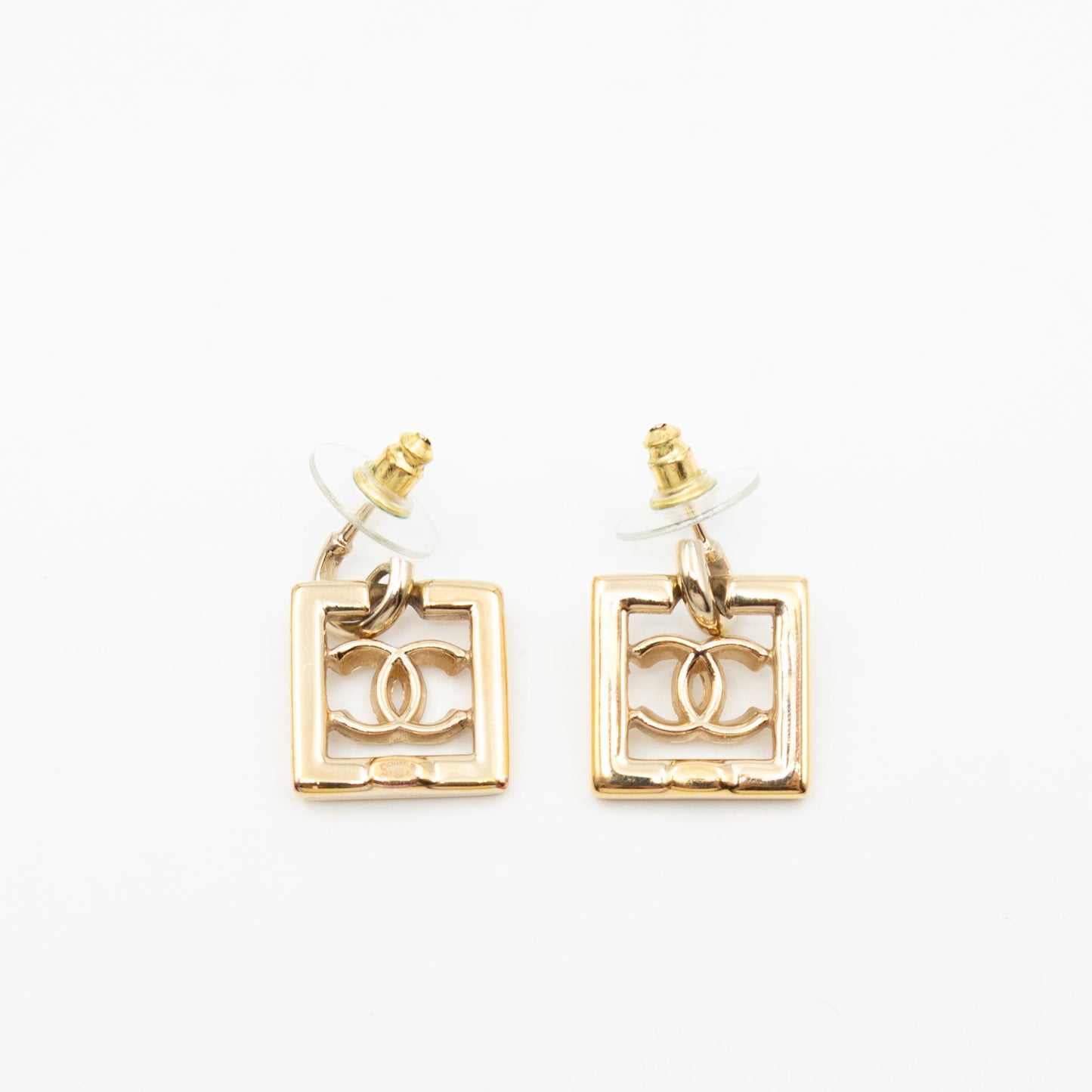 CC in Square Crystal Dangle Earrings Gold