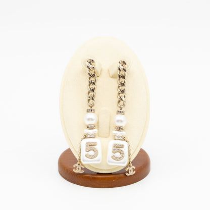 Perfume Bottle 5 Pearl Drop Earrings White Light Gold