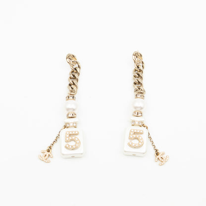 Perfume Bottle 5 Pearl Drop Earrings White Light Gold