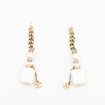 Perfume Bottle 5 Pearl Drop Earrings White Light Gold