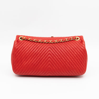 Medallion Charm Flap Bag Medium Red Chevron Calfskin Leather