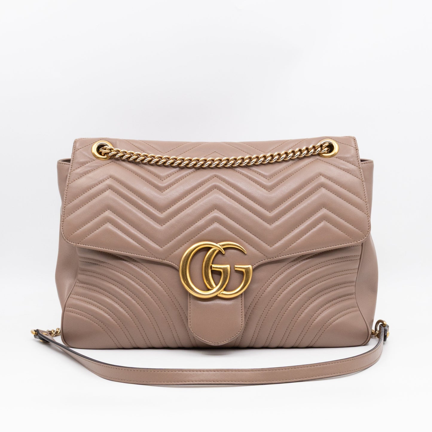 GG Marmont Large Flap Shoulder Bag Beige Leather