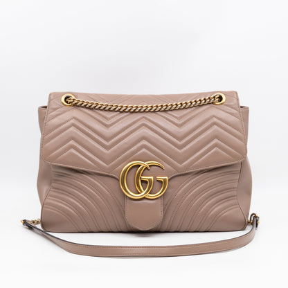 GG Marmont Large Flap Shoulder Bag Beige Leather