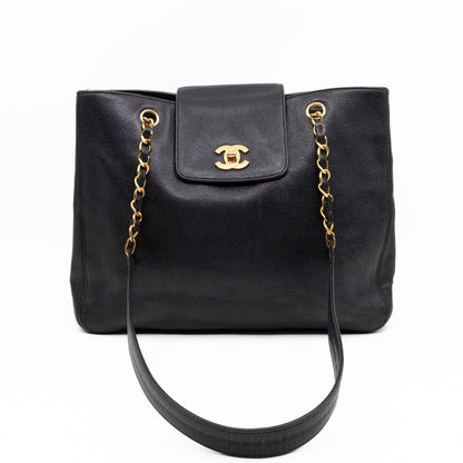 Vintage CC Flap Tote Black Caviar