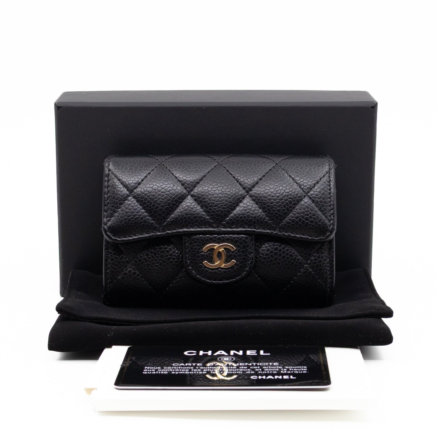 Classic Flap Card Wallet Black Caviar Leather