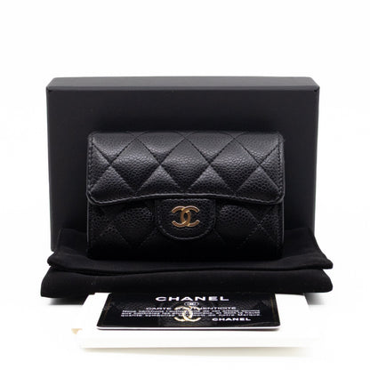 Classic Flap Card Wallet Black Caviar Leather