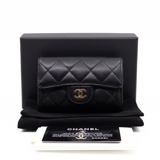 Classic Flap Card Wallet Black Caviar Leather