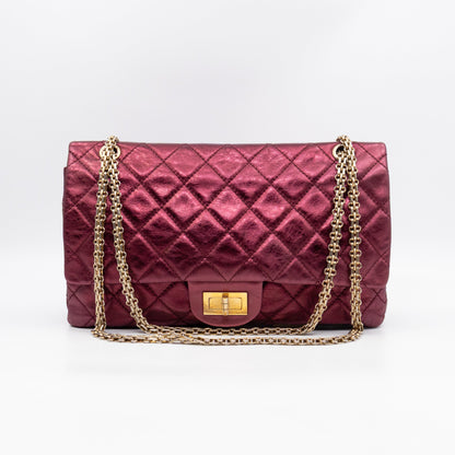 2.55 Reissue 227 Double Flap Bag Burgundy Metallic Leather