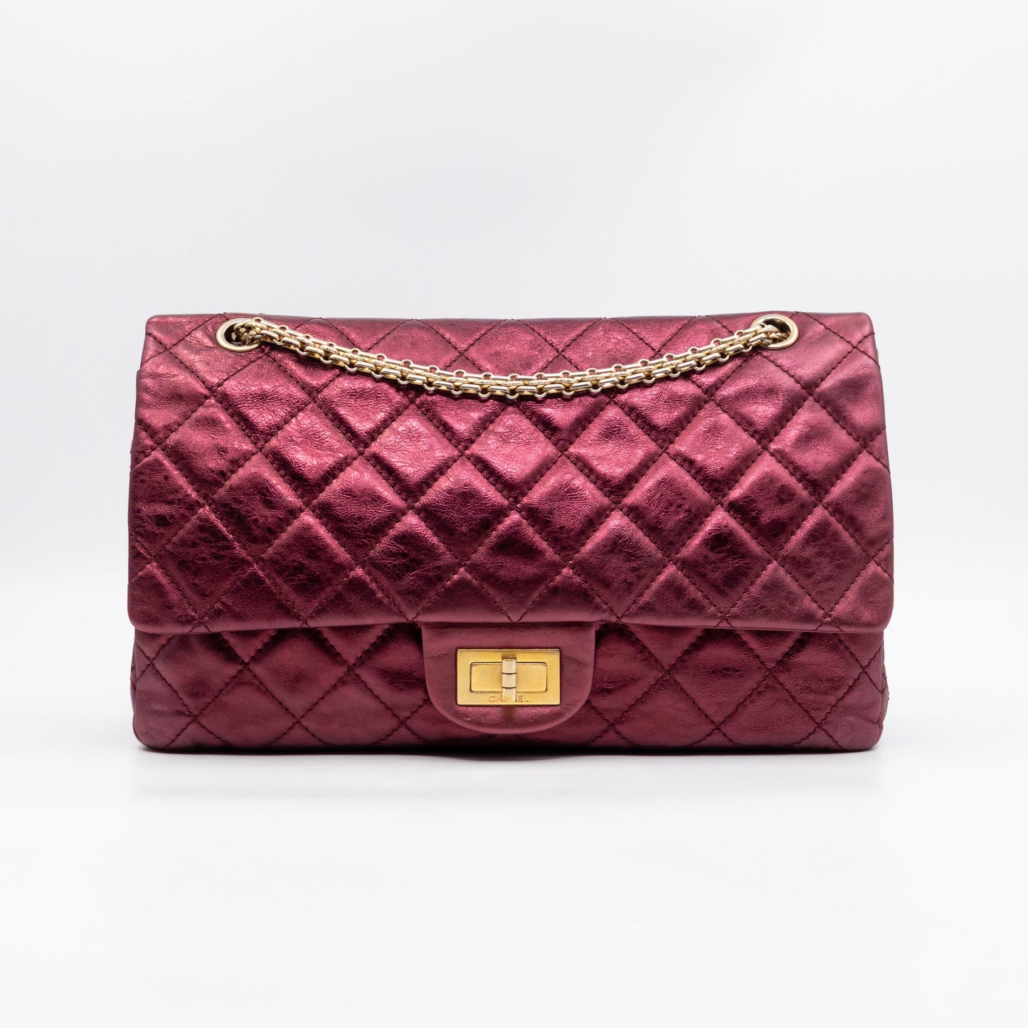 2.55 Reissue 227 Double Flap Bag Burgundy Metallic Leather