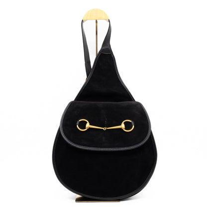 Vintage Horsebit Sling Bag Black Suede
