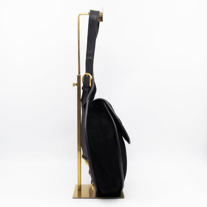Vintage Horsebit Sling Bag Black Suede