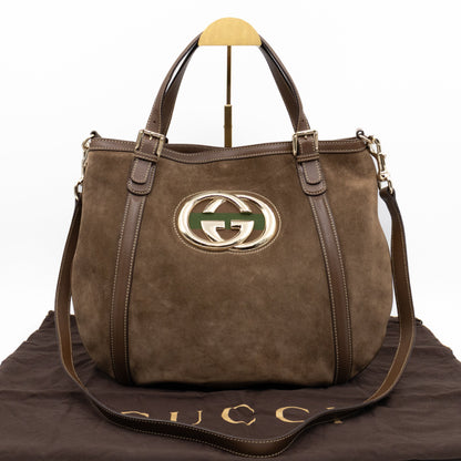 Interlocking G Britt Hobo Bag Brown Suede Leather