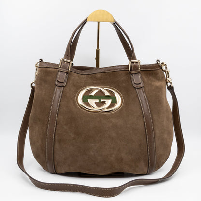 Interlocking G Britt Hobo Bag Brown Suede Leather
