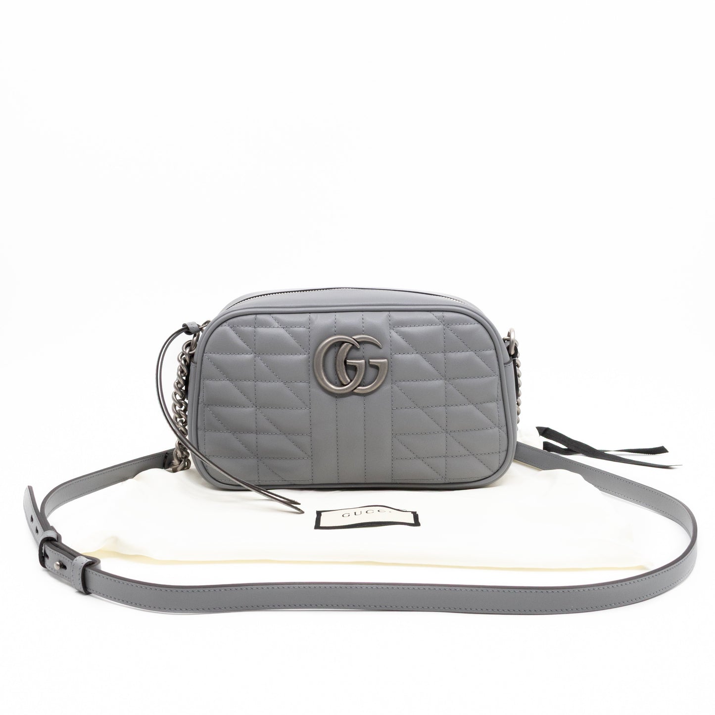 GG Marmont Small Deep Grey Matelasse Aria Leather