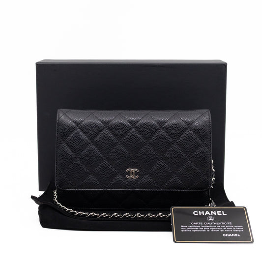Classic Wallet On Chain Black Caviar Silver
