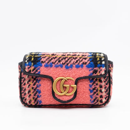 GG Marmont Super Mini Flap Bag Pink Tweed