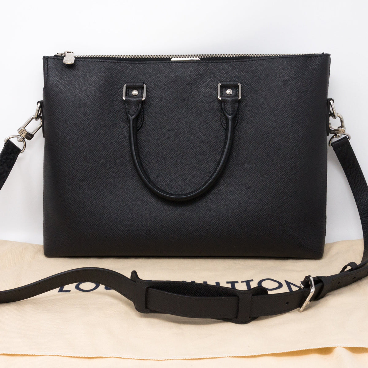 Louis-vuitton Anton Soft Briefcase Black Taiga Leather