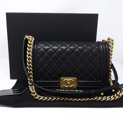 Boy Medium Black Lambskin Gold