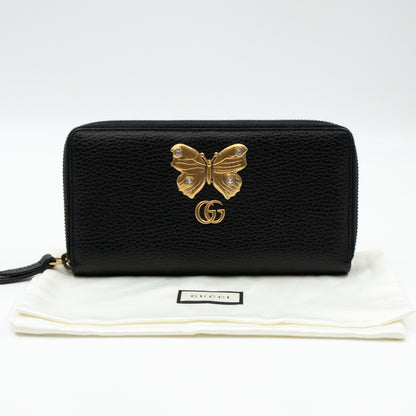 Butterfly Zip Around Wallet Black Leather