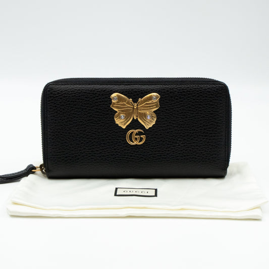 Butterfly Zip Around Wallet Black Leather