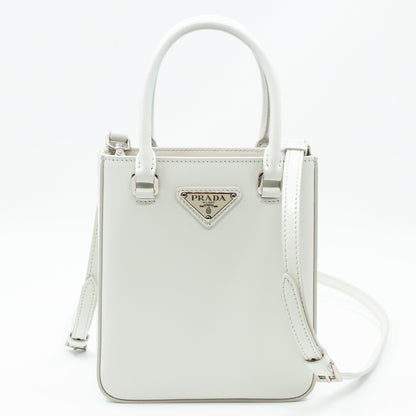Small Crossbody Tote White Brushed Leather