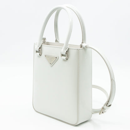 Small Crossbody Tote White Brushed Leather