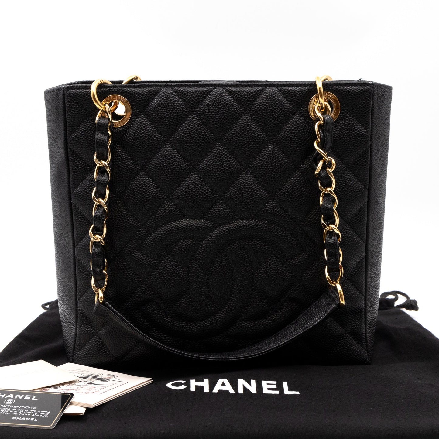 PST Petite Shopping Tote Black Caviar Gold