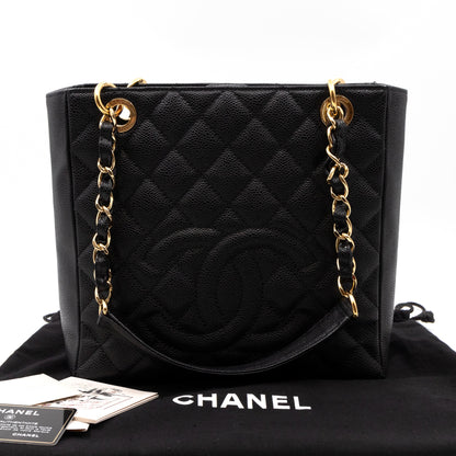 PST Petite Shopping Tote Black Caviar Gold