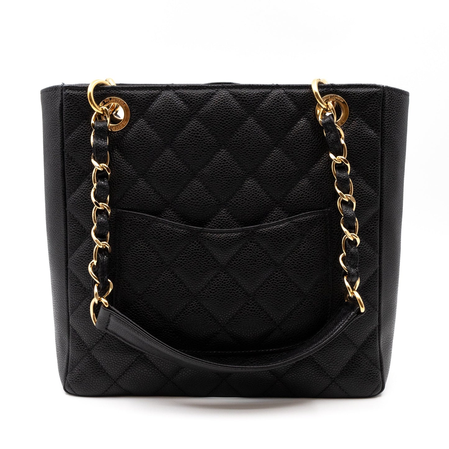 PST Petite Shopping Tote Black Caviar Gold