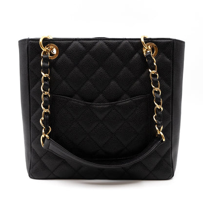 PST Petite Shopping Tote Black Caviar Gold