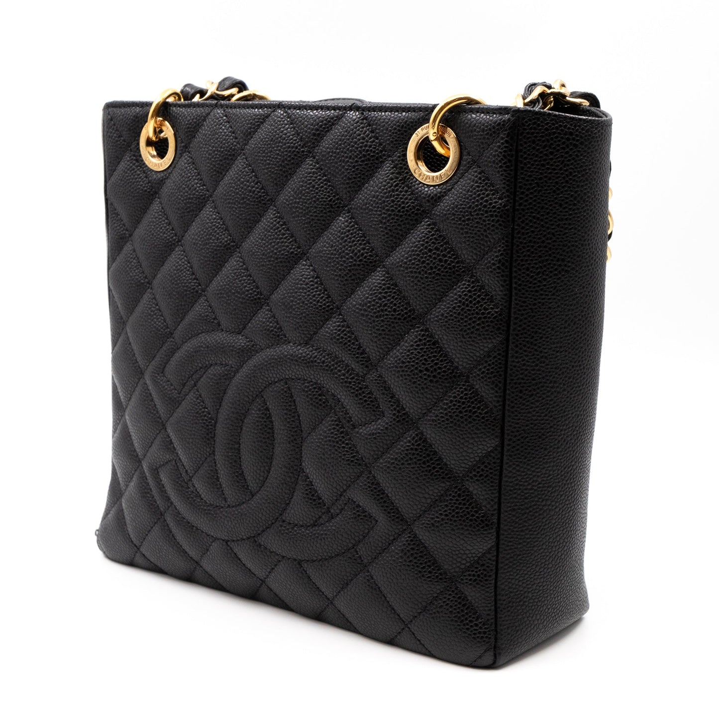 PST Petite Shopping Tote Black Caviar Gold
