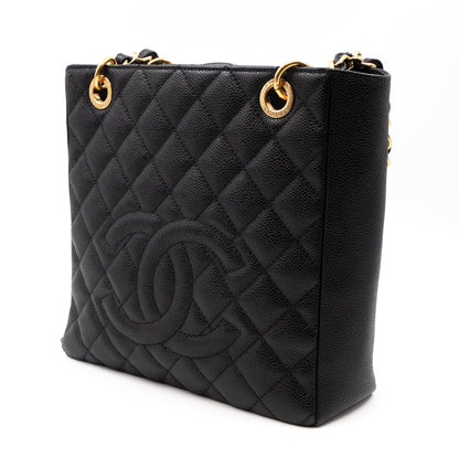PST Petite Shopping Tote Black Caviar Gold