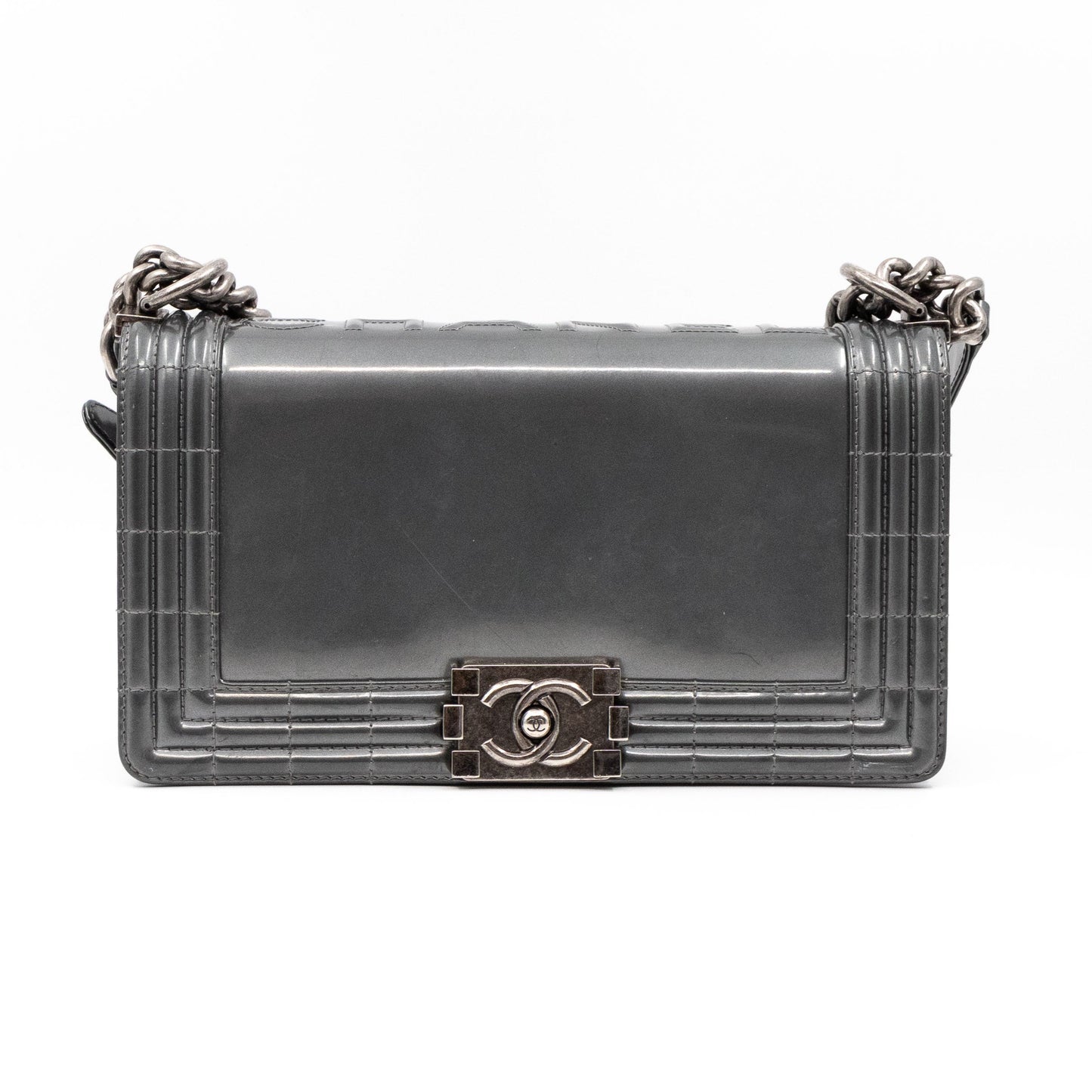 Boy Bag Old Medium Grey Patent Leather