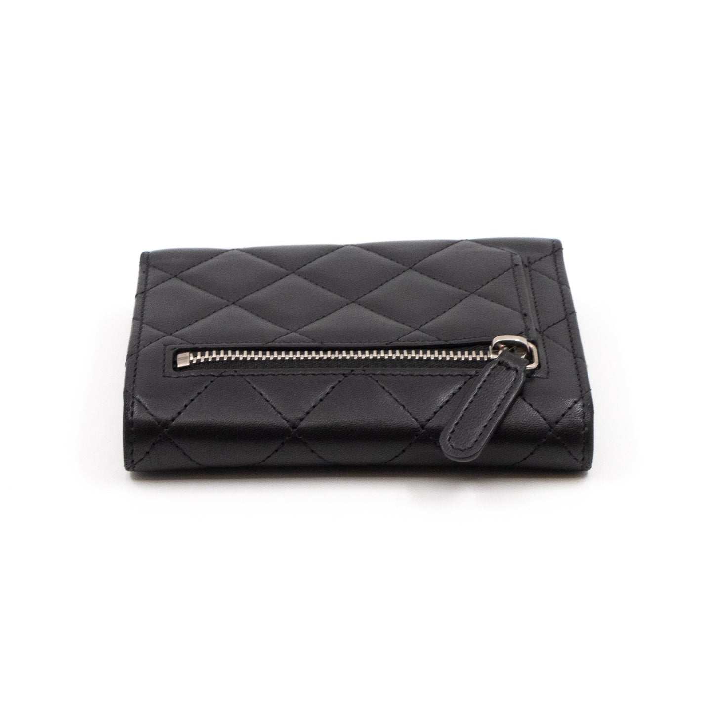 Small Classic Flap Wallet Black Leather Silver