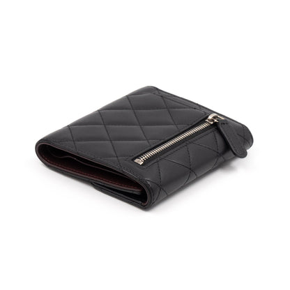 Small Classic Flap Wallet Black Leather Silver