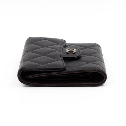 Small Classic Flap Wallet Black Leather Silver