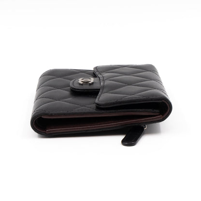 Small Classic Flap Wallet Black Leather Silver