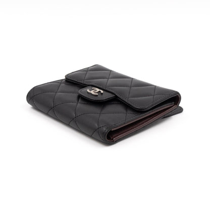 Small Classic Flap Wallet Black Leather Silver