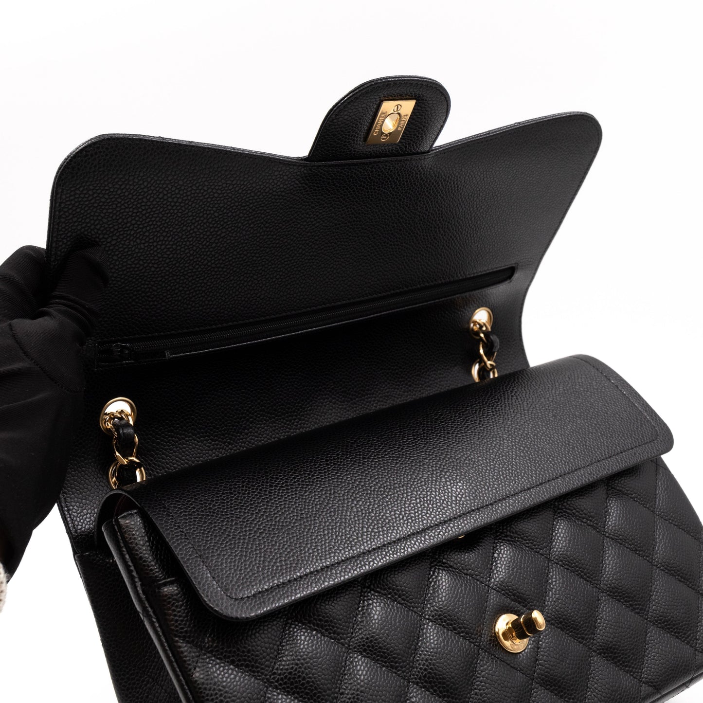 Classic Double Flap Jumbo Black Caviar Gold