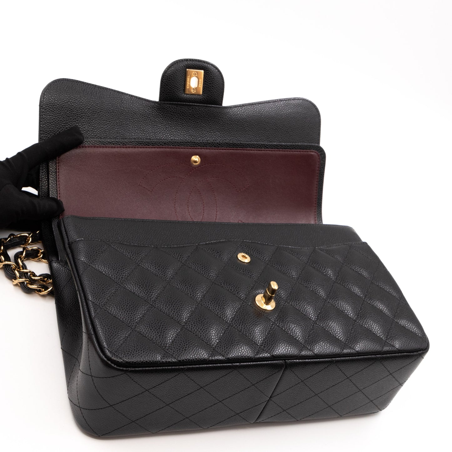 Classic Double Flap Jumbo Black Caviar Gold