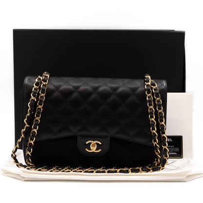 Classic Double Flap Jumbo Black Caviar Gold