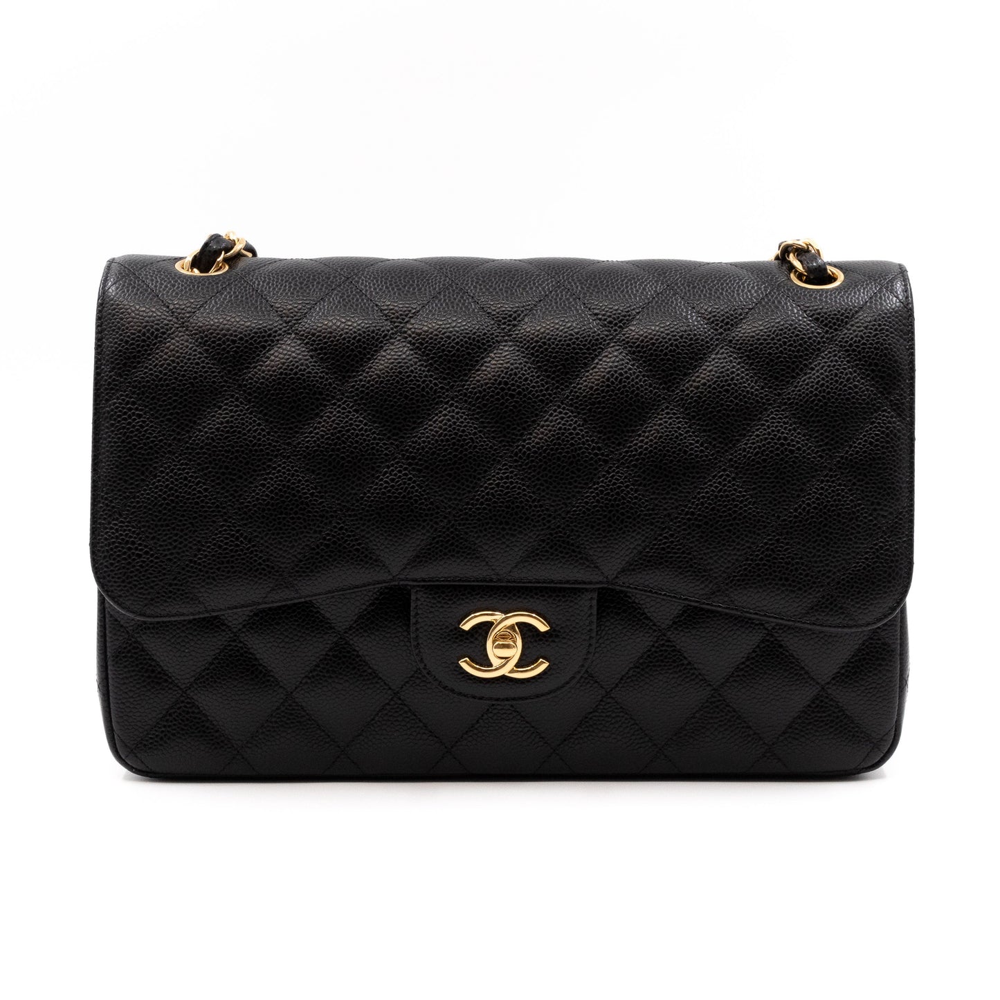 Classic Double Flap Jumbo Black Caviar Gold