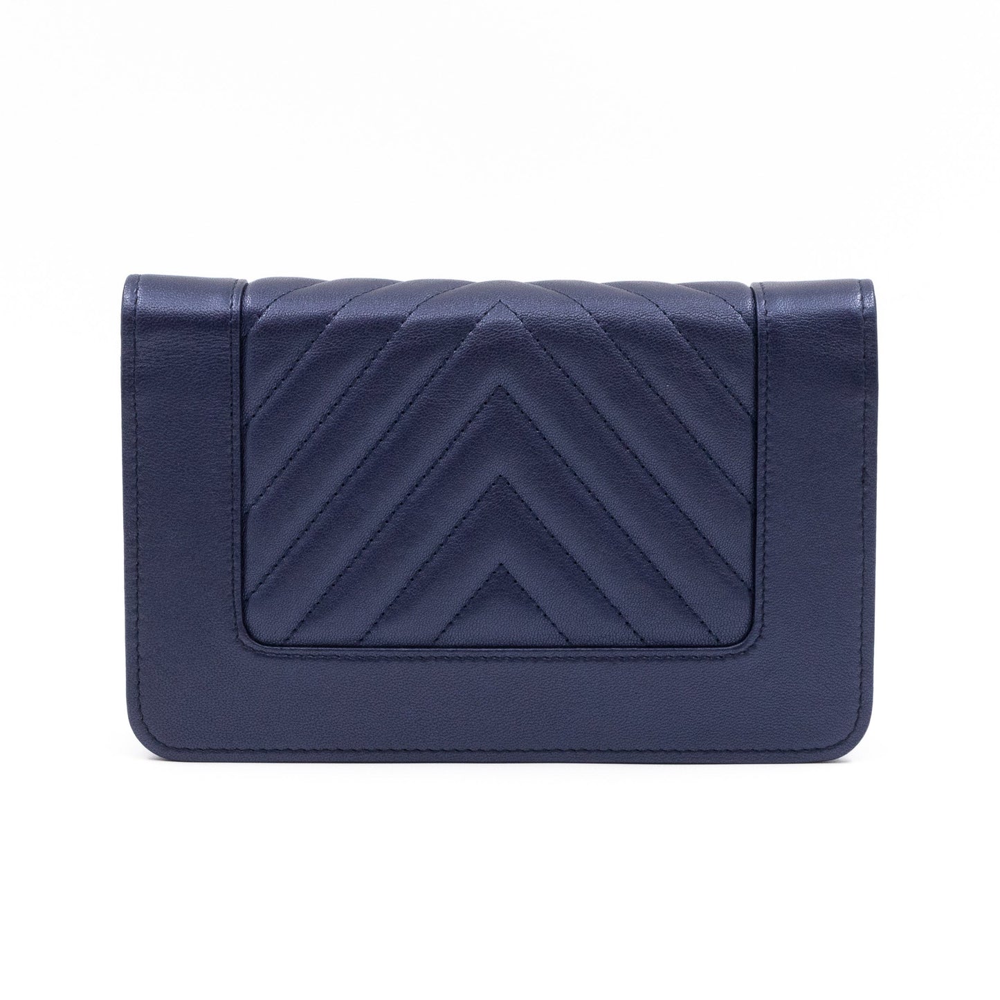 Mademoiselle Vintage Chevron Wallet on Chain Metallic Blue