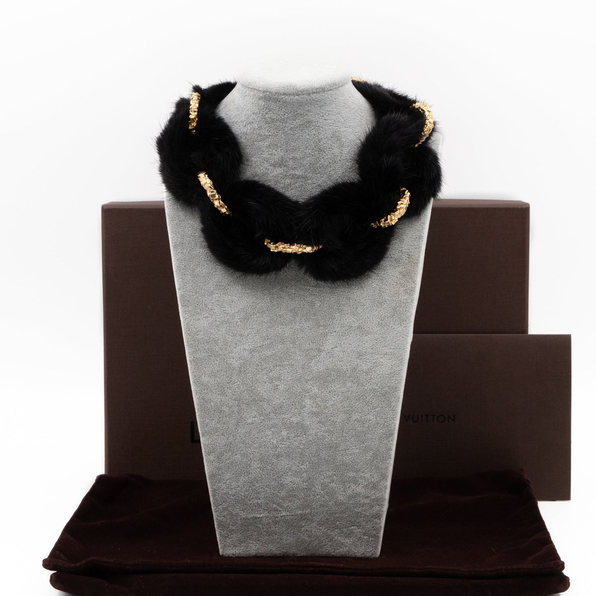 Louis-vuitton Link Ava Mink Fur Chain Necklace Black