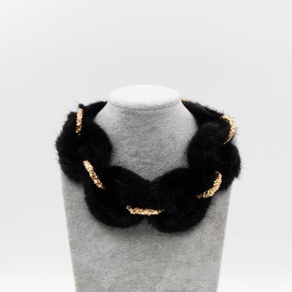 Louis-vuitton Link Ava Mink Fur Chain Necklace Black