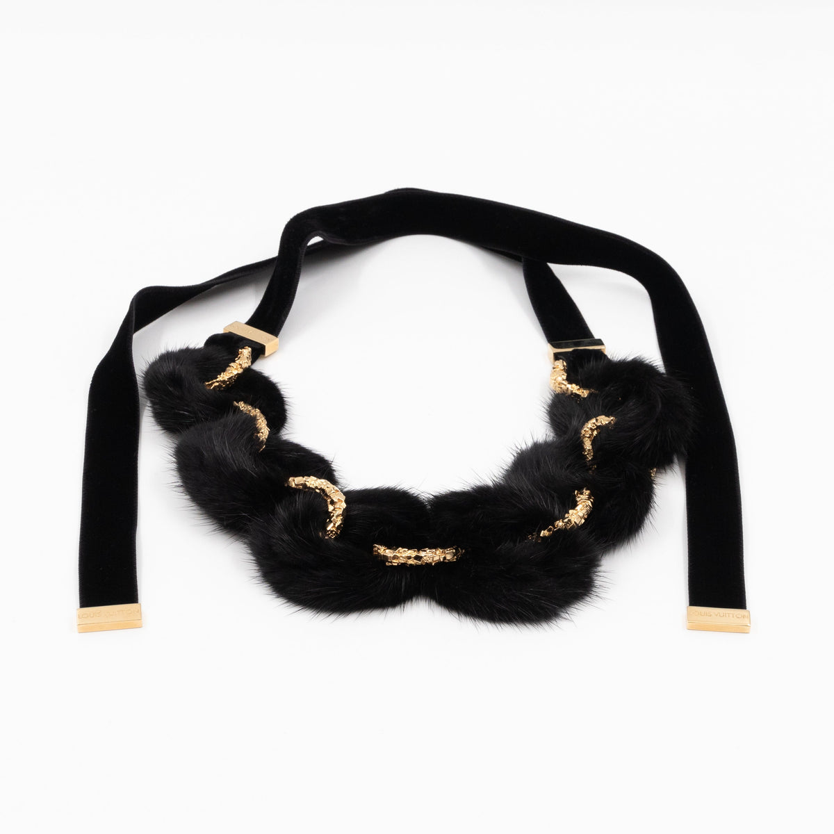 Louis-vuitton Link Ava Mink Fur Chain Necklace Black