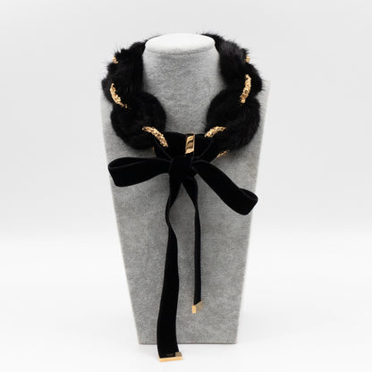Louis-vuitton Link Ava Mink Fur Chain Necklace Black