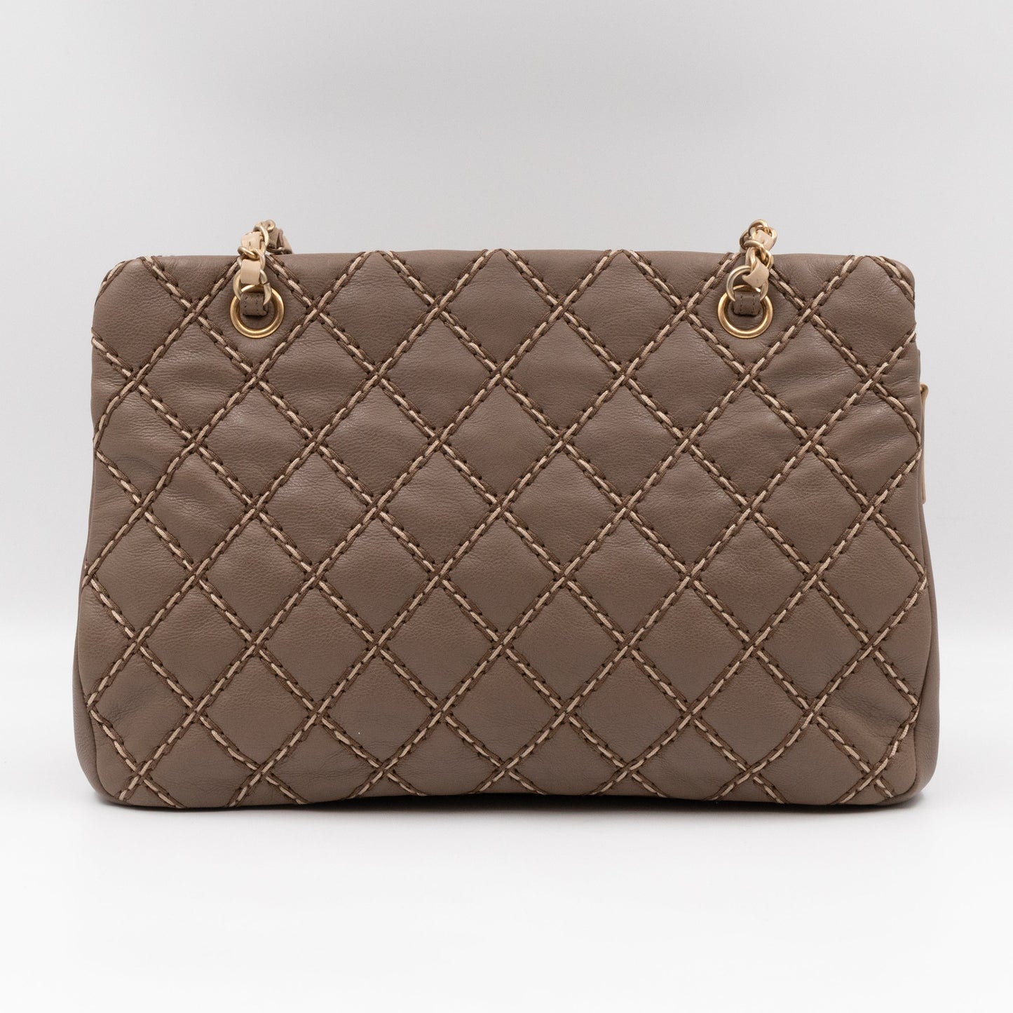 Paris-Dallas Medium Chic Stitch Tote Brown Calfskin Leather