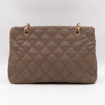 Paris-Dallas Medium Chic Stitch Tote Brown Calfskin Leather